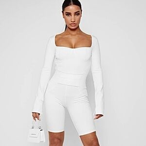 NWT Maniere De Voir White Pleated Bandage Playsuit Romper Jumpsuit Size 12